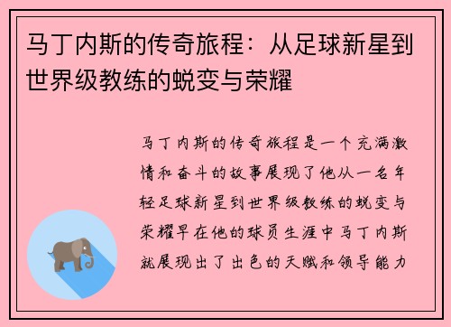 马丁内斯的传奇旅程：从足球新星到世界级教练的蜕变与荣耀